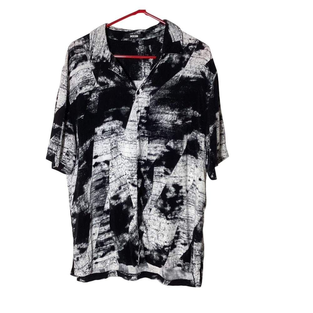 Jackson Abstract Brushstroke Shirt Mens L Black White Grunge Streetwear Indie